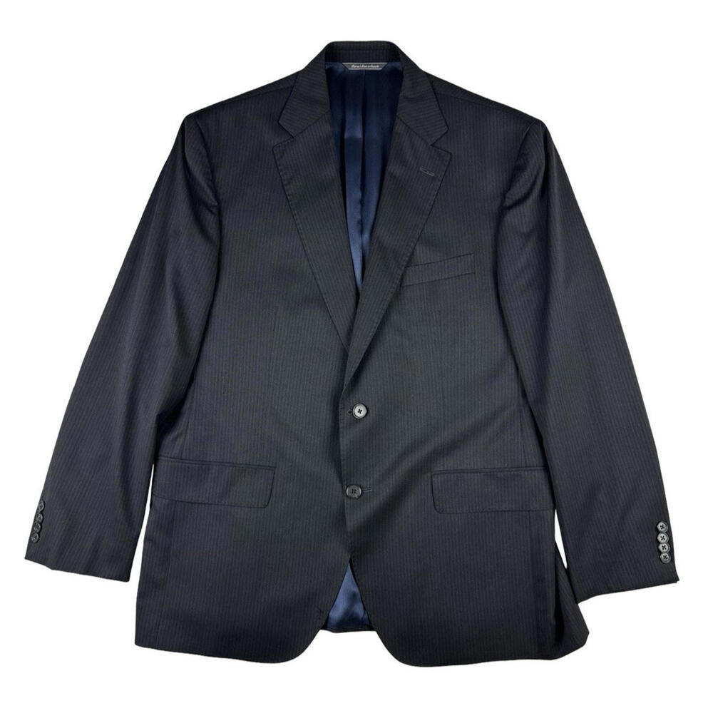 Jack Victor Pinstripe Wool Single-Breasted Black Size US 44 R